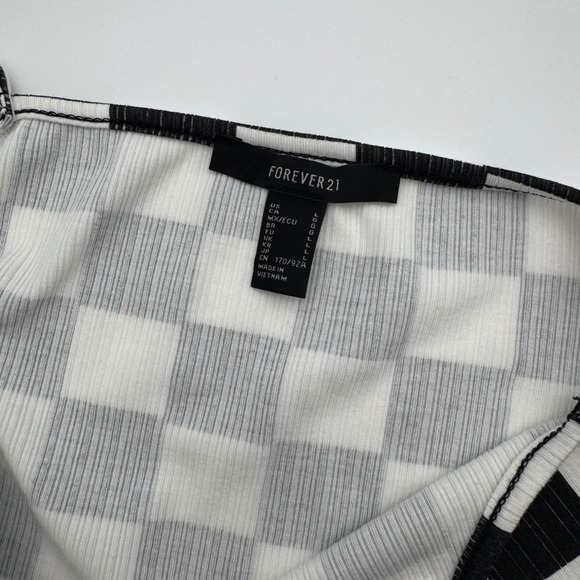 Forever 21 Women Black White Checkerboard Ribbed Lace Trim Cami Crop Top Large - Picture 4 of 4